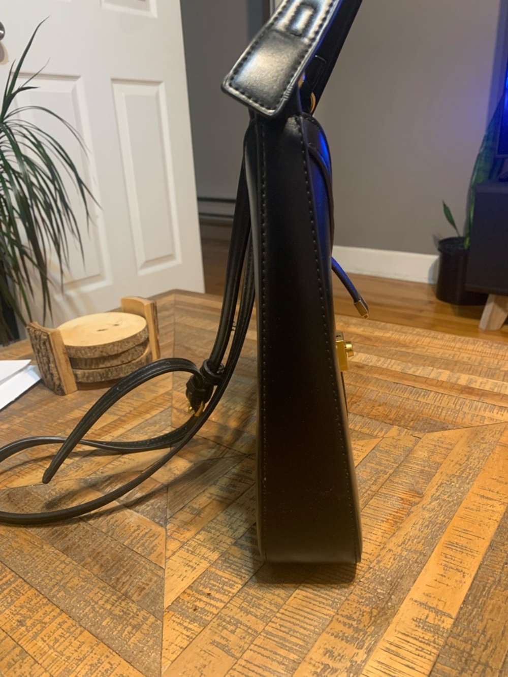 Miztique Black Faux Leather Shoulder Bag with Gold Accent - Picture 5 of 11